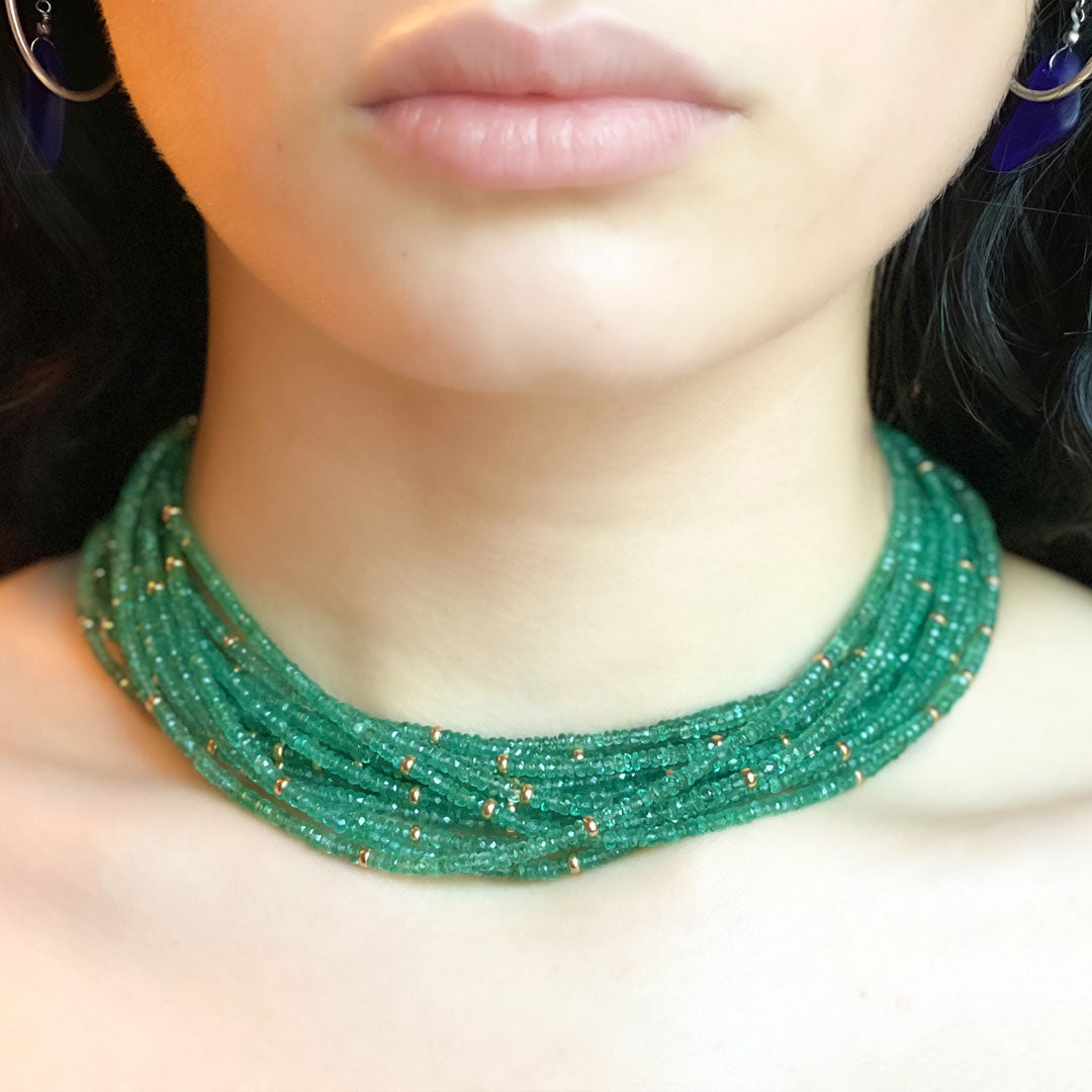Jocelyn Emerald 15-Strand Gold Necklace