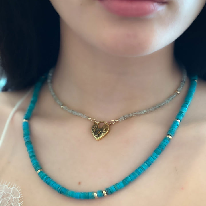 Marie Aquamarine Padlock Heart Necklace