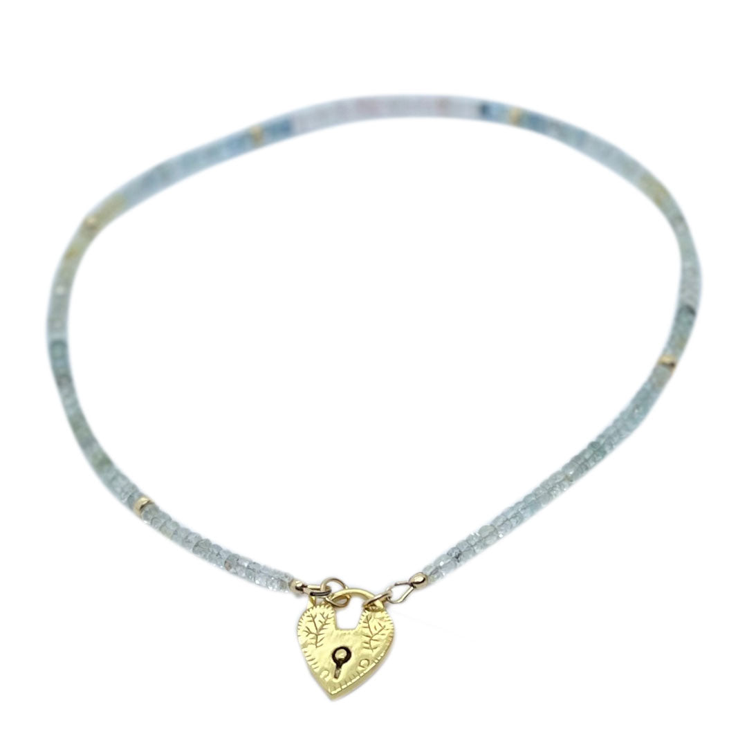 Marie Aquamarine Padlock Heart Necklace