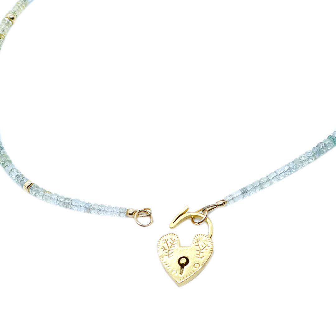 Marie Aquamarine Padlock Heart Necklace