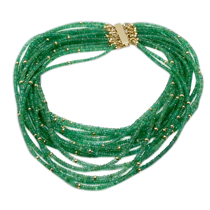 Jocelyn Emerald 15-Strand Gold Necklace