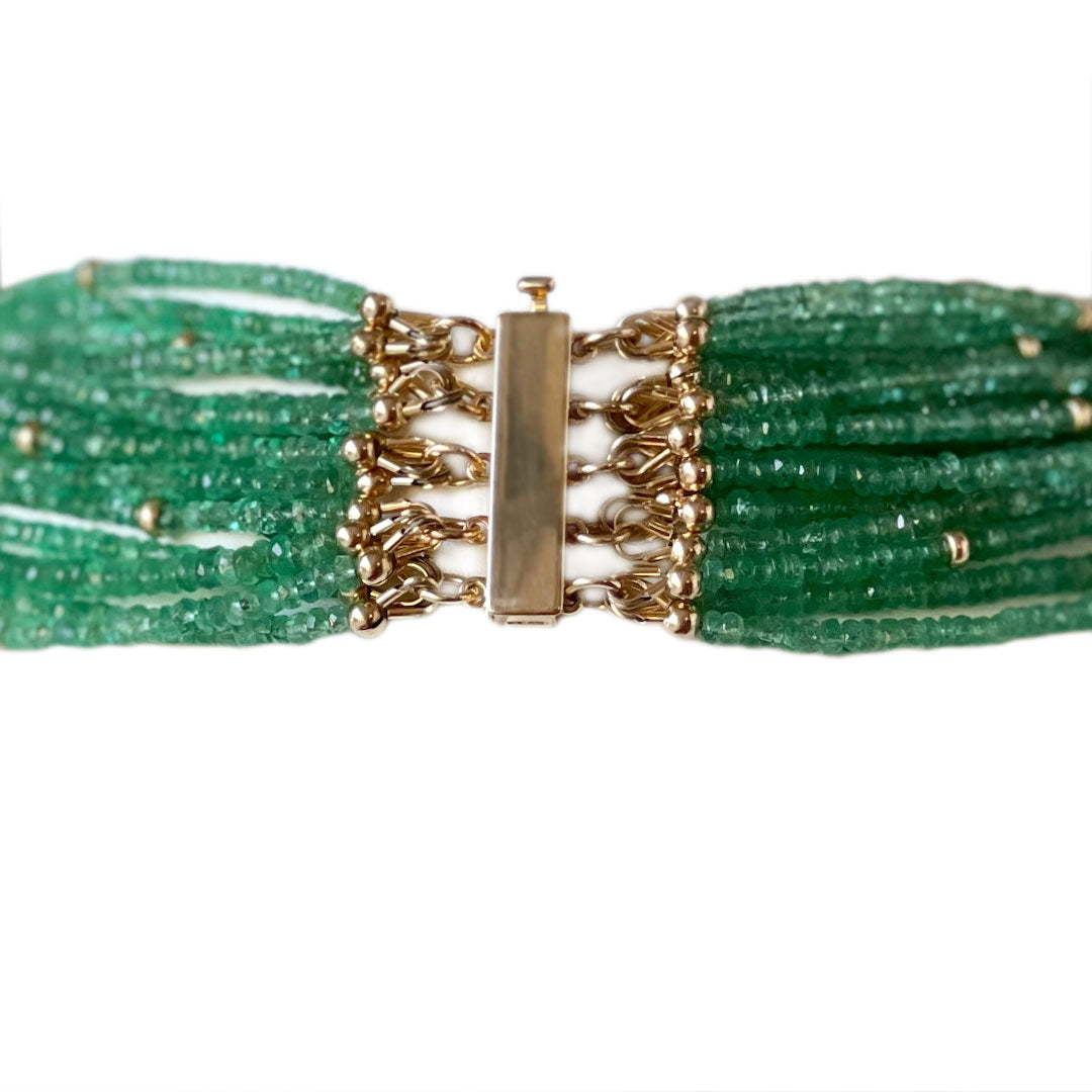 Jocelyn Emerald 15-Strand Gold Necklace