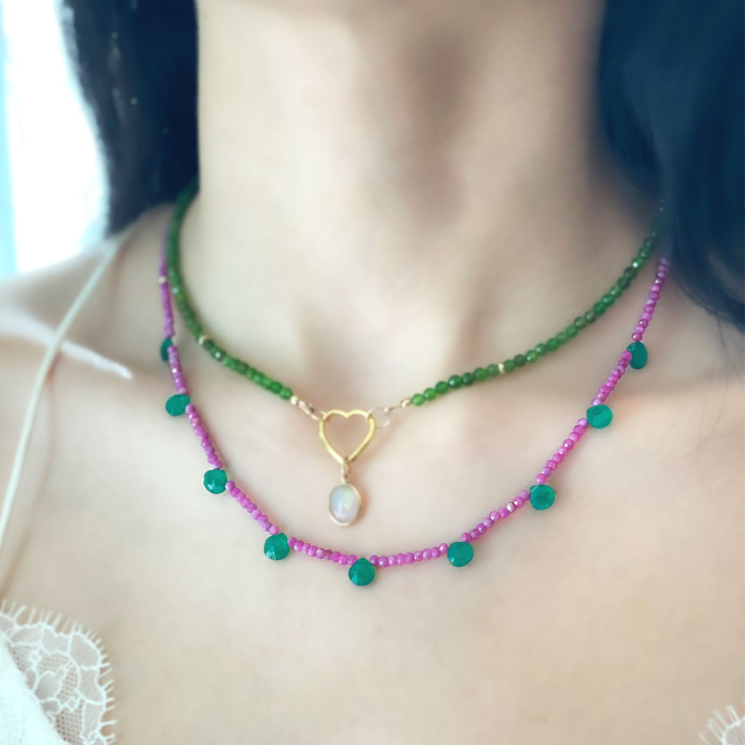 Estee Pink Sapphire and Green Onyx Necklace