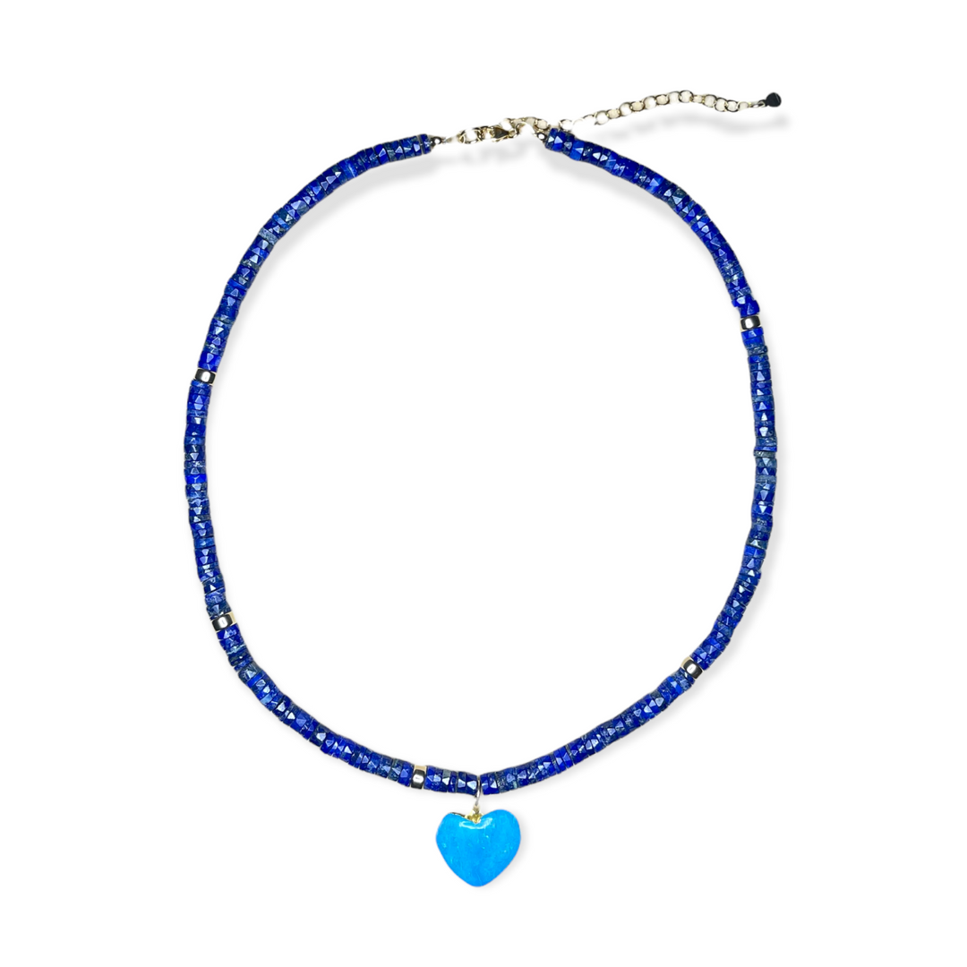 Sandi Lapis Lazuli and Turquoise Heart Necklace