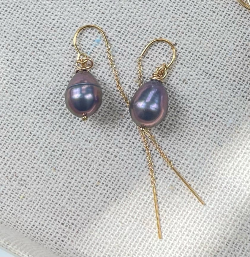 Keshi Pearl Drop Threaded Earrings