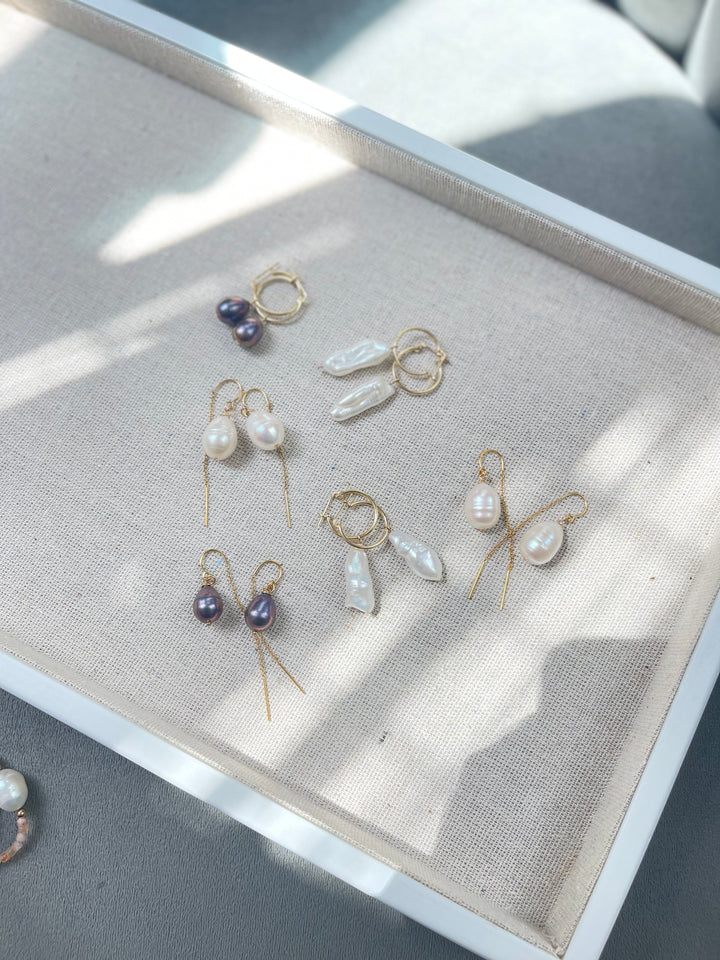 Keshi Pearl Drop Threaded Earrings