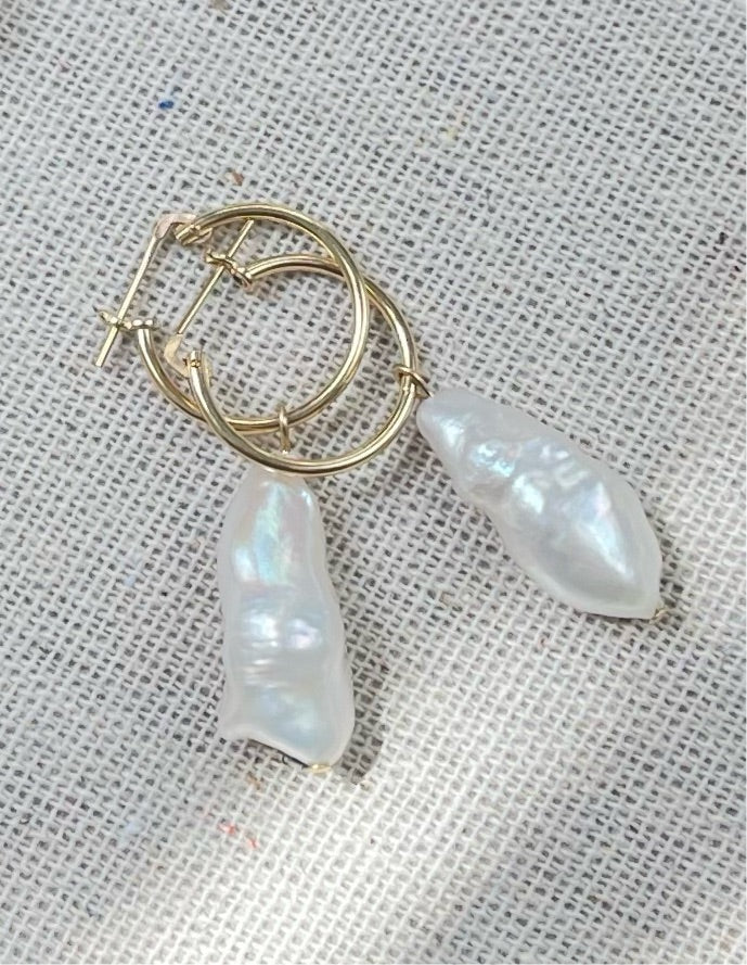 Pearl Drop Hoop Earrings