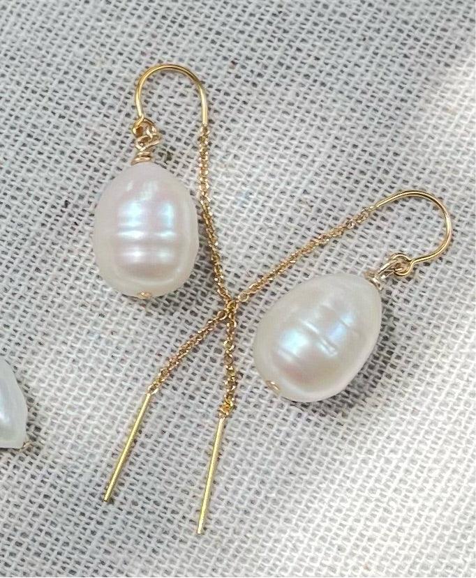 Keshi Pearl Drop Threaded Earrings