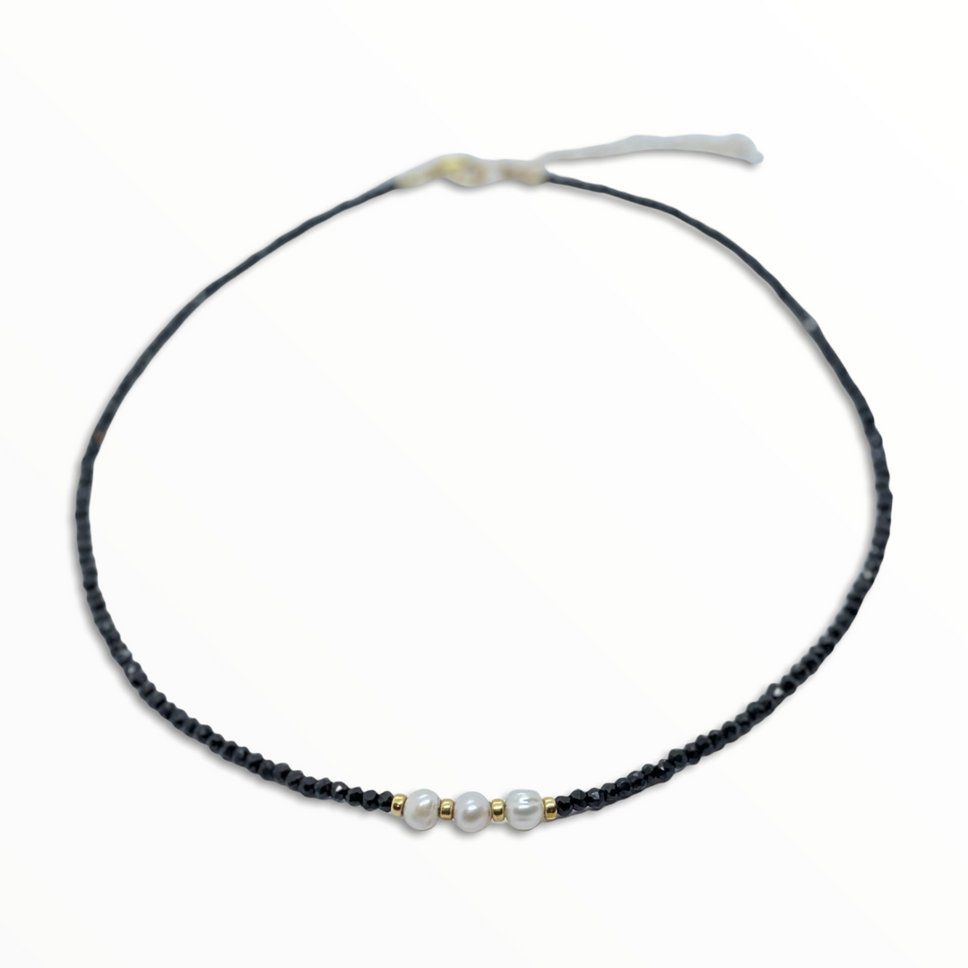 Brooke Black Spinel and Pearl Necklace