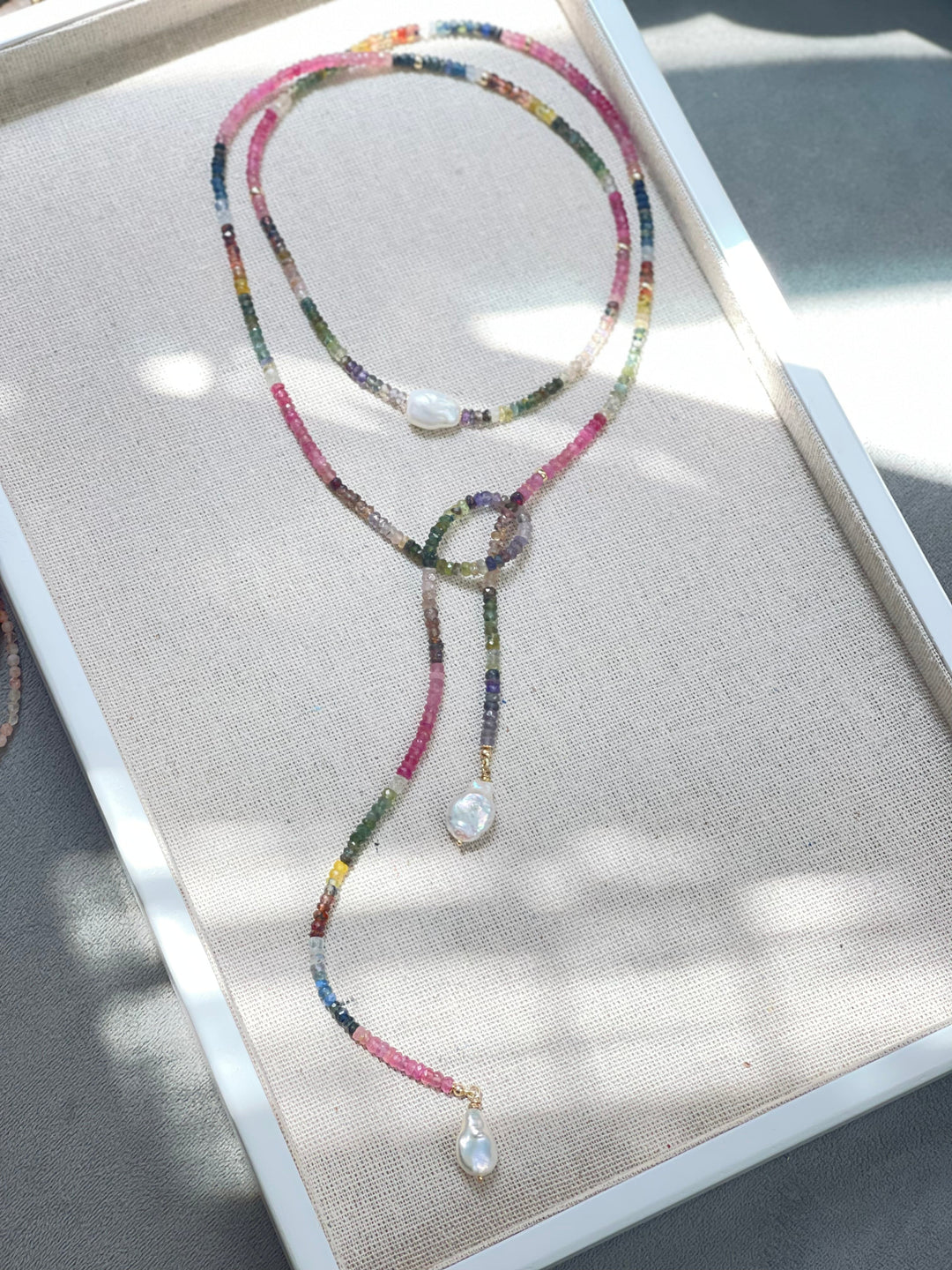 Cherry Pearl Sapphire Lariat
