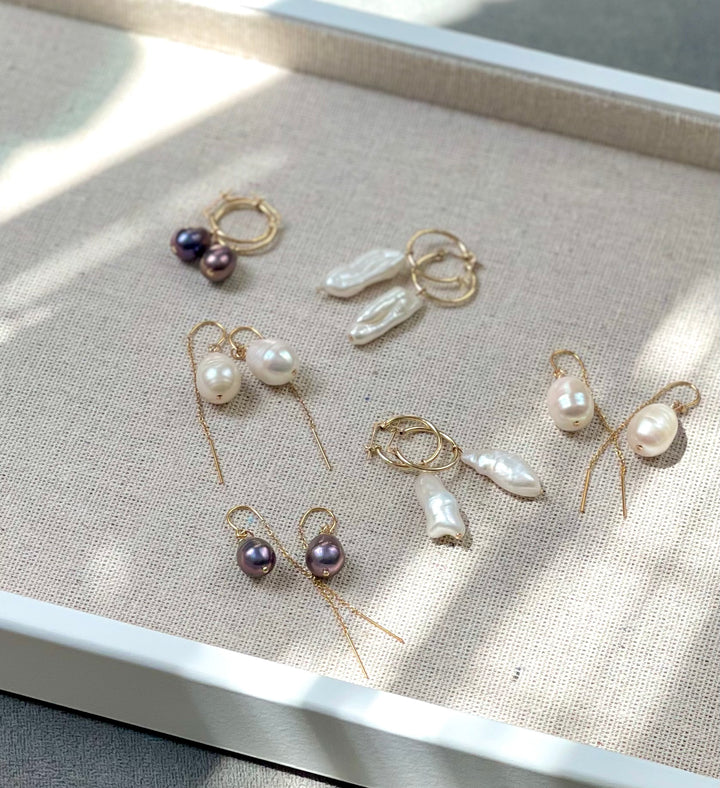 Keshi Pearl Drop Threaded Earrings