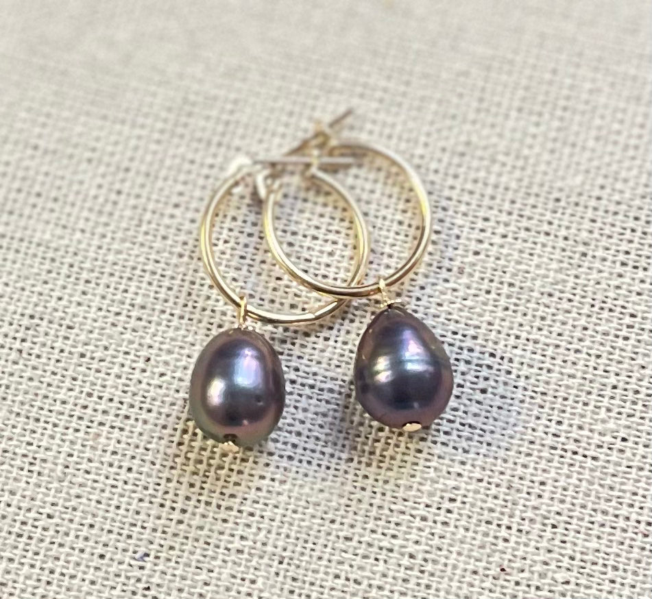 Pearl Drop Hoop Earrings