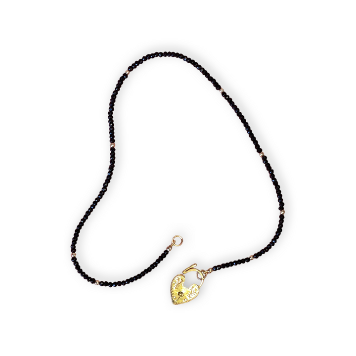 Elle Black Spinel Padlock Heart Necklace