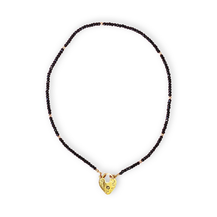 Elle Black Spinel Padlock Heart Necklace